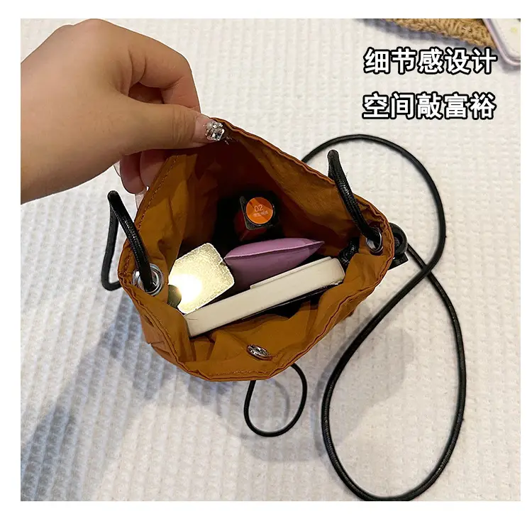 Women's Drawstring Phone Bag Beige Nylon Lightweight — feature 10