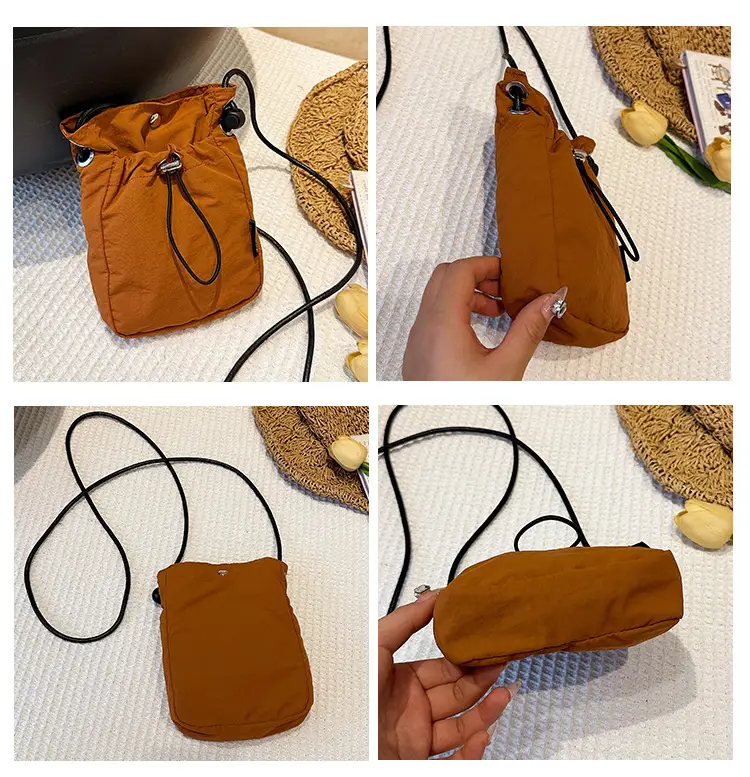 Women's Drawstring Phone Bag Beige Nylon Lightweight — feature 12
