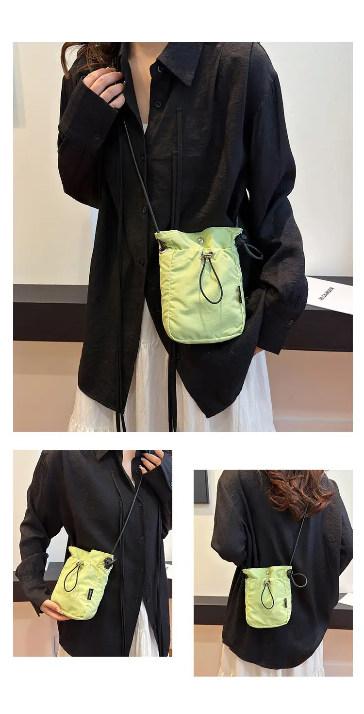 Women's Drawstring Phone Bag Beige Nylon Lightweight — feature 15