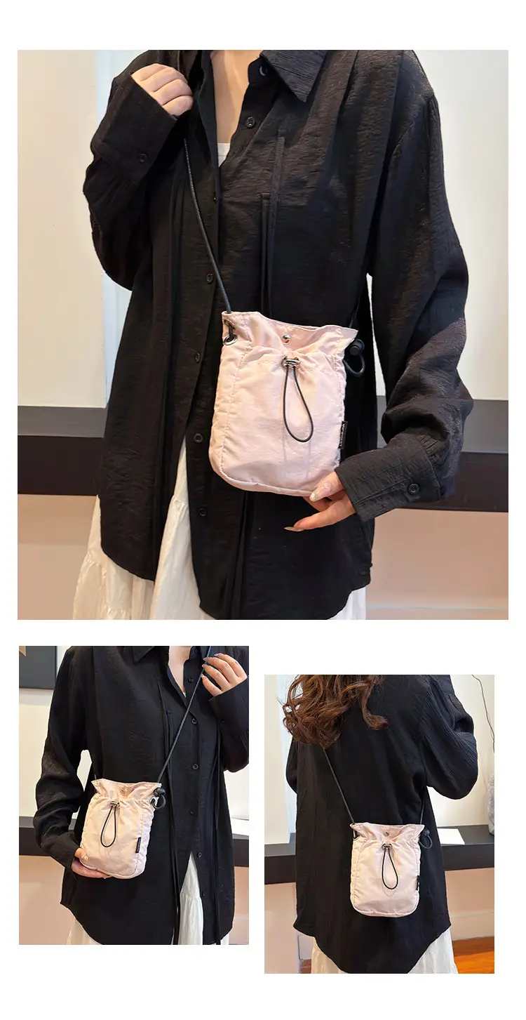 Women's Drawstring Phone Bag Beige Nylon Lightweight — feature 16
