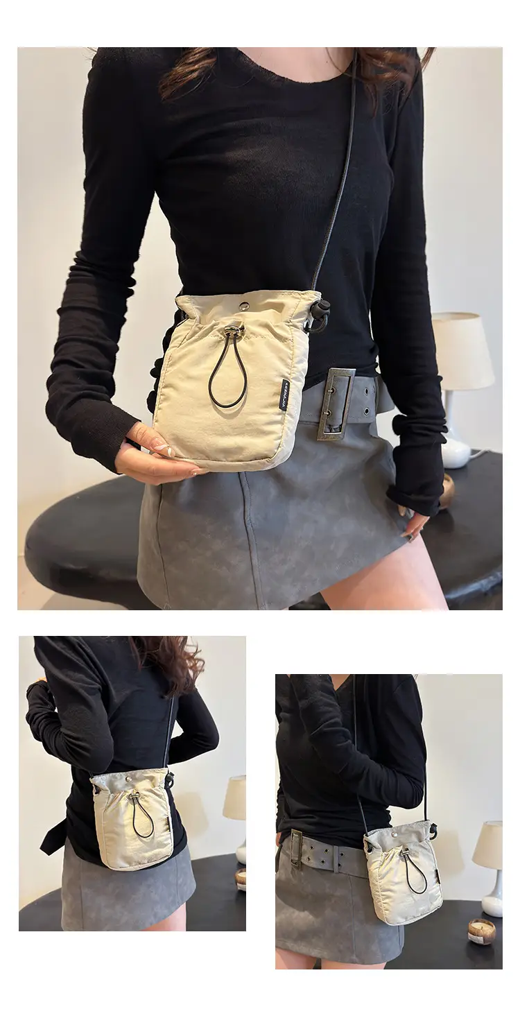 Women's Drawstring Phone Bag Beige Nylon Lightweight — feature 17