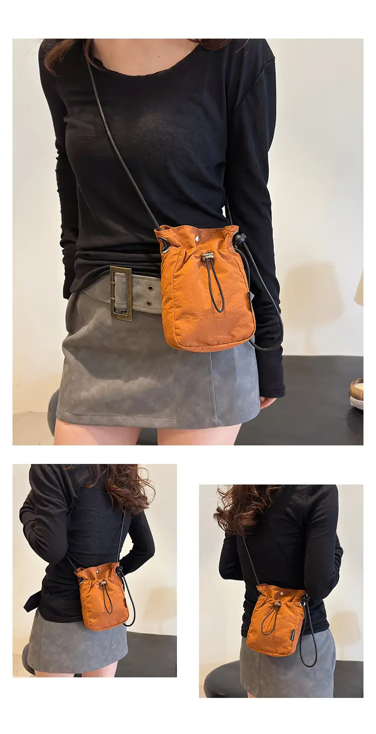 Women's Drawstring Phone Bag Beige Nylon Lightweight — feature 18