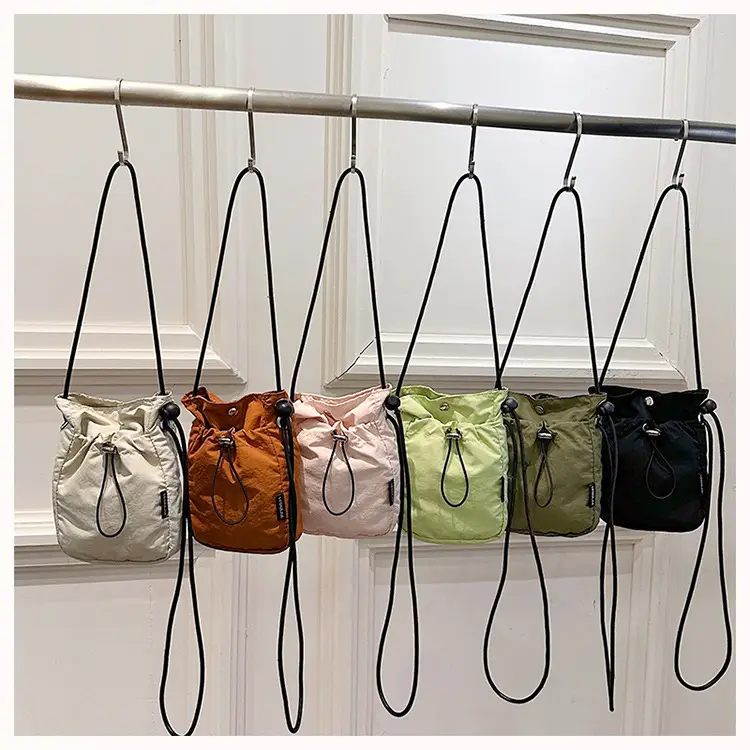 Women's Drawstring Phone Bag Beige Nylon Lightweight — feature 19