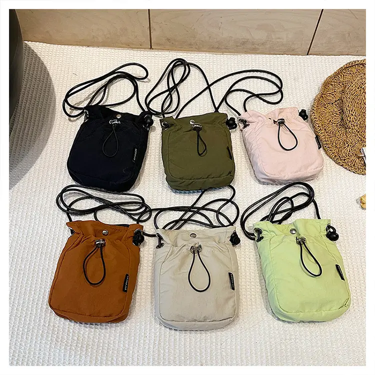 Women's Drawstring Phone Bag Beige Nylon Lightweight — feature 20