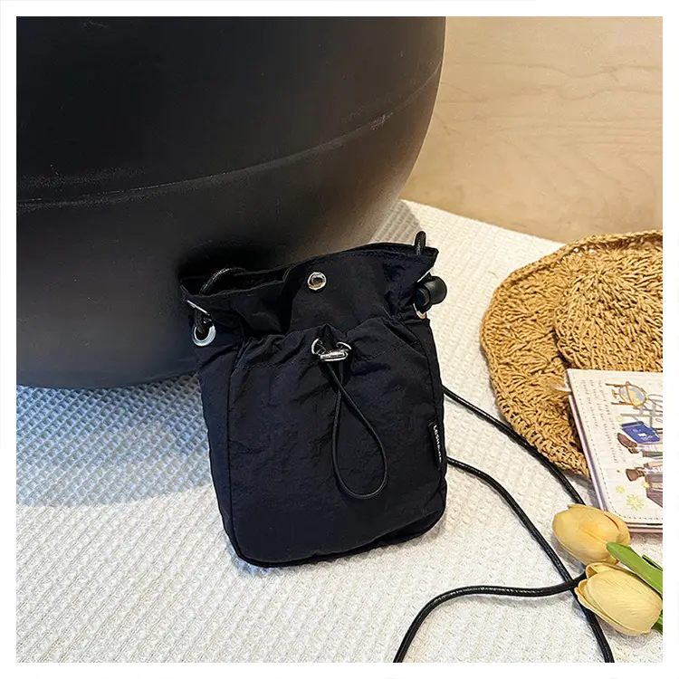 Women's Drawstring Phone Bag Beige Nylon Lightweight — feature 21