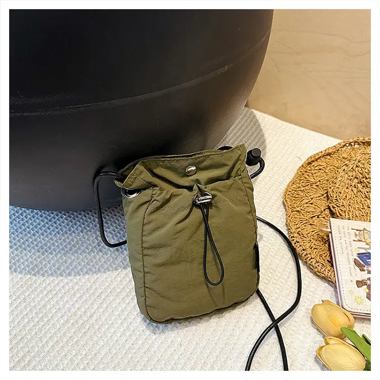 Women's Drawstring Phone Bag Beige Nylon Lightweight — feature 22