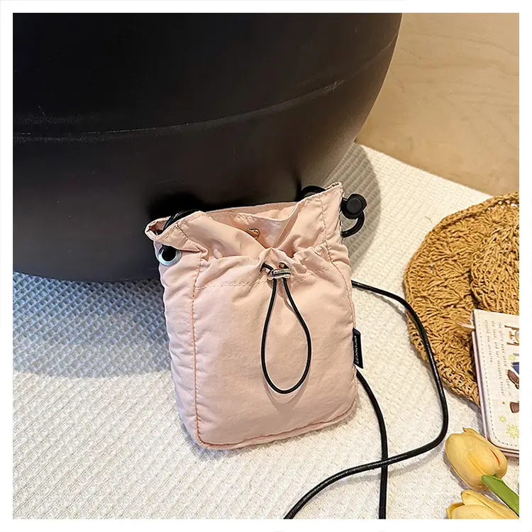 Women's Drawstring Phone Bag Beige Nylon Lightweight — feature 23