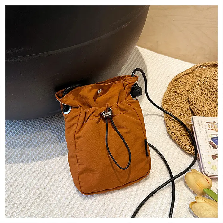 Women's Drawstring Phone Bag Beige Nylon Lightweight — feature 24