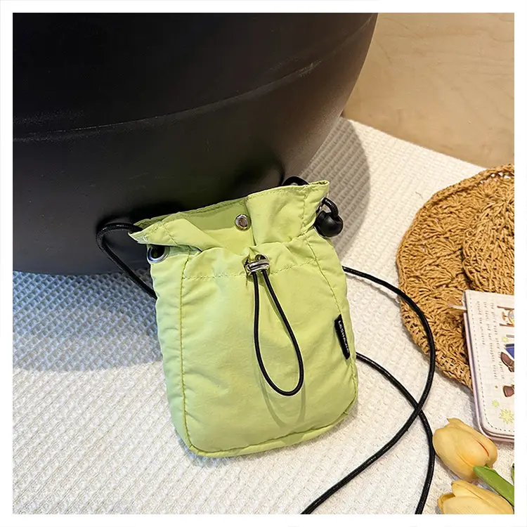 Women's Drawstring Phone Bag Beige Nylon Lightweight — feature 26