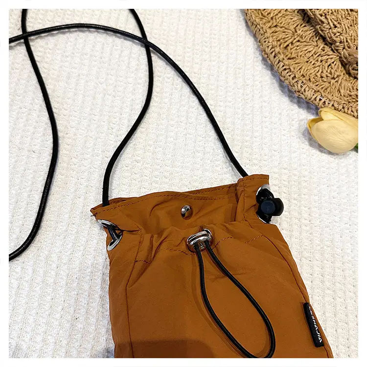 Women's Drawstring Phone Bag Beige Nylon Lightweight — feature 28