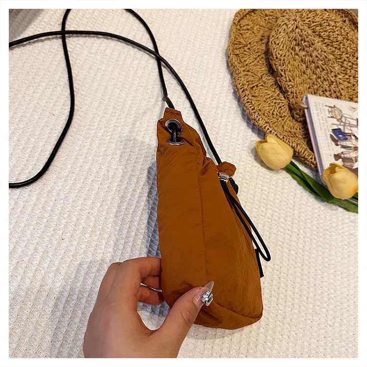 Women's Drawstring Phone Bag Beige Nylon Lightweight — feature 30