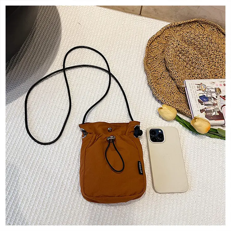 Women's Drawstring Phone Bag Beige Nylon Lightweight — feature 31
