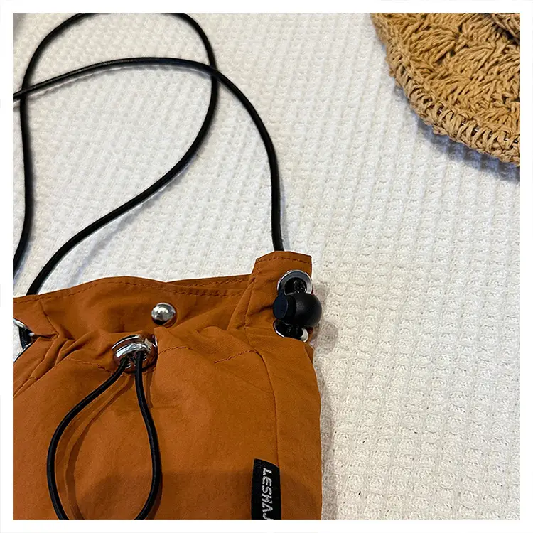 Women's Drawstring Phone Bag Beige Nylon Lightweight — feature 32