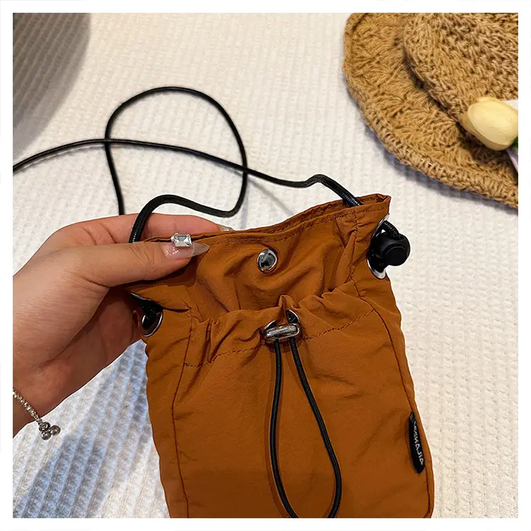 Women's Drawstring Phone Bag Beige Nylon Lightweight — feature 34