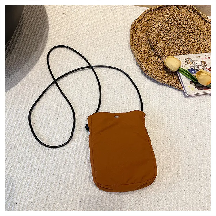 Women's Drawstring Phone Bag Beige Nylon Lightweight — feature 35