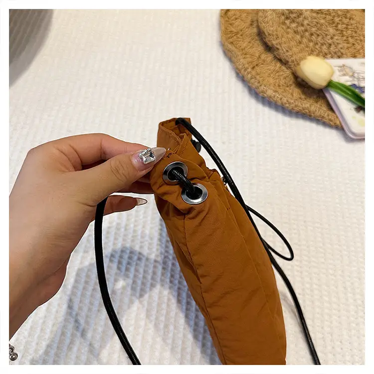 Women's Drawstring Phone Bag Beige Nylon Lightweight — feature 36