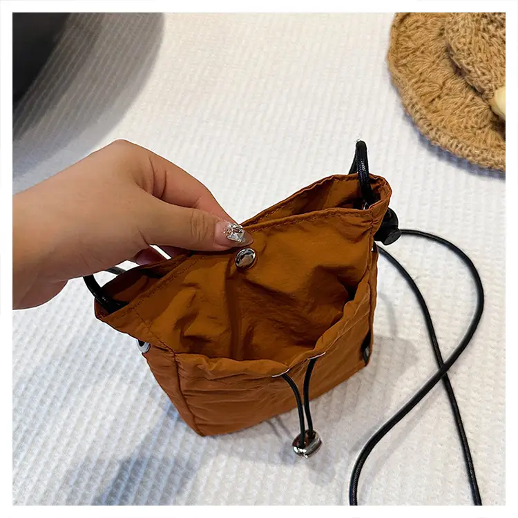 Women's Drawstring Phone Bag Beige Nylon Lightweight — feature 37