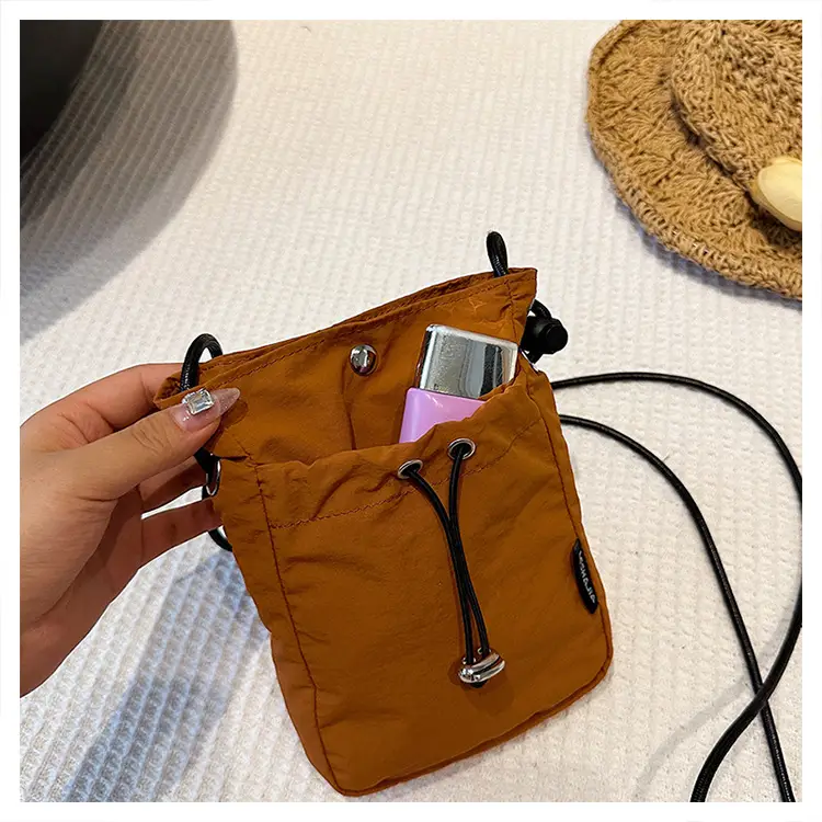 Women's Drawstring Phone Bag Beige Nylon Lightweight — feature 38
