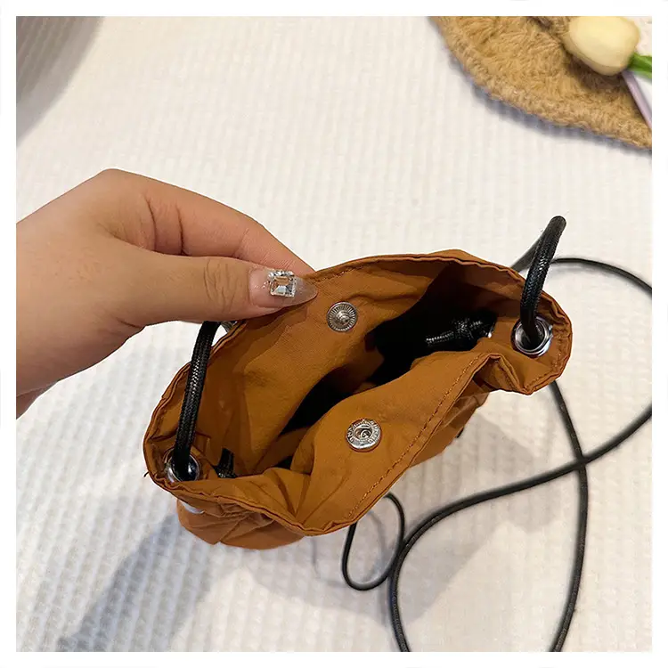 Women's Drawstring Phone Bag Beige Nylon Lightweight — feature 39