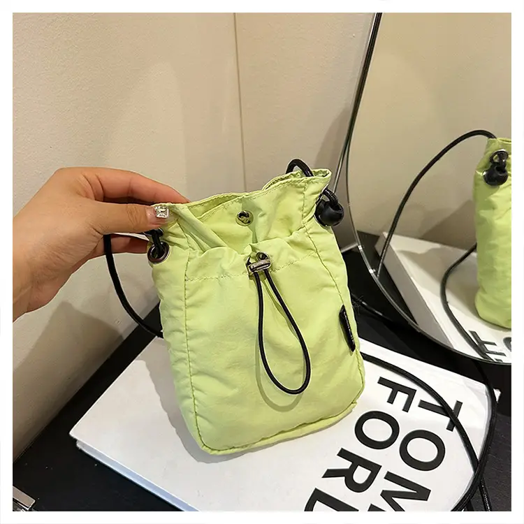 Women's Drawstring Phone Bag Beige Nylon Lightweight — feature 41