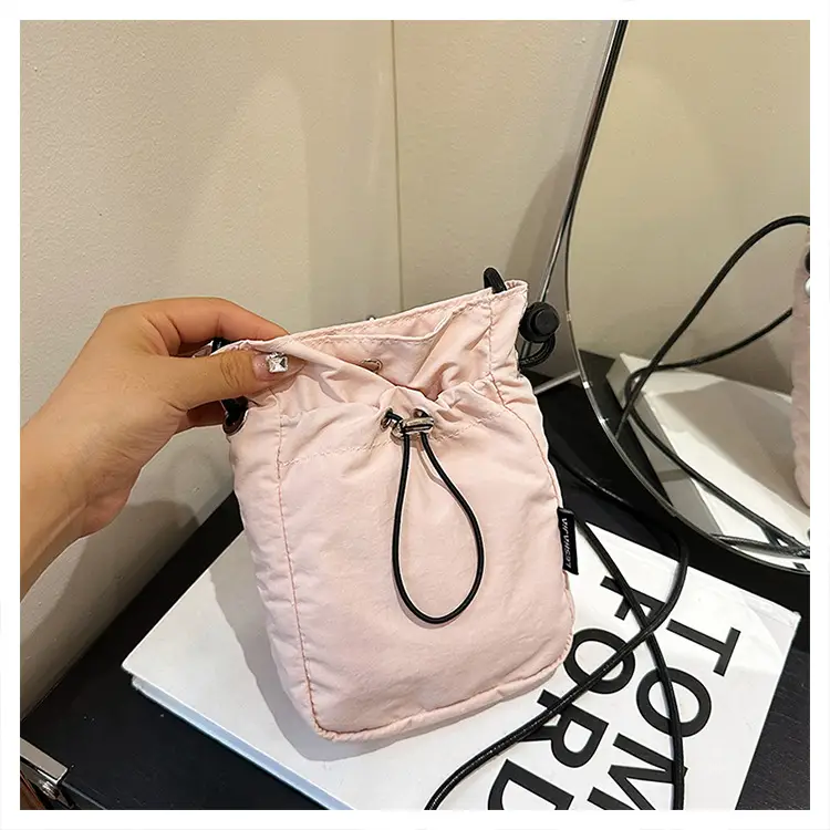 Women's Drawstring Phone Bag Beige Nylon Lightweight — feature 42