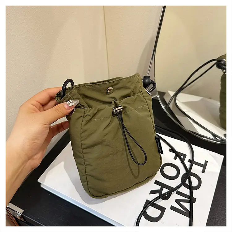 Women's Drawstring Phone Bag Beige Nylon Lightweight — feature 43