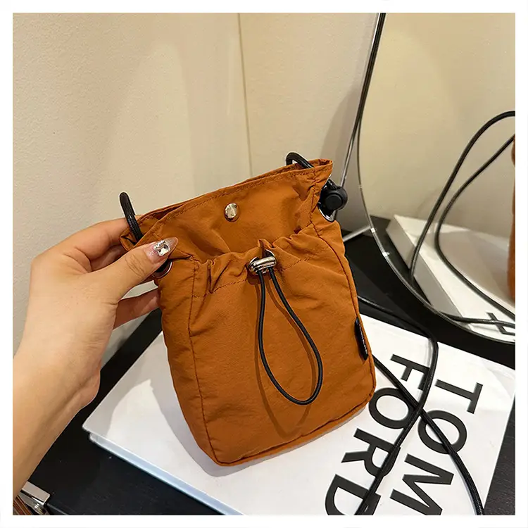 Women's Drawstring Phone Bag Beige Nylon Lightweight — feature 44