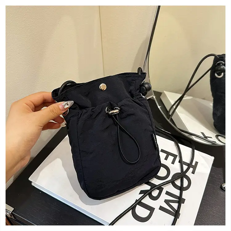 Women's Drawstring Phone Bag Beige Nylon Lightweight — feature 45
