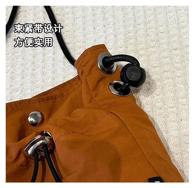 Women's Drawstring Phone Bag Beige Nylon Lightweight — feature 6