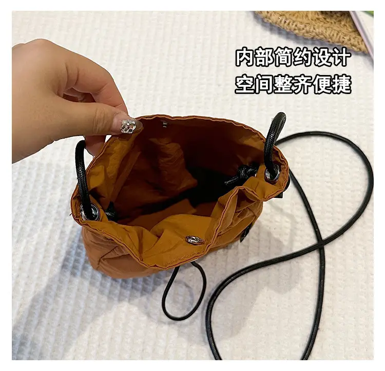 Women's Drawstring Phone Bag Beige Nylon Lightweight — feature 9