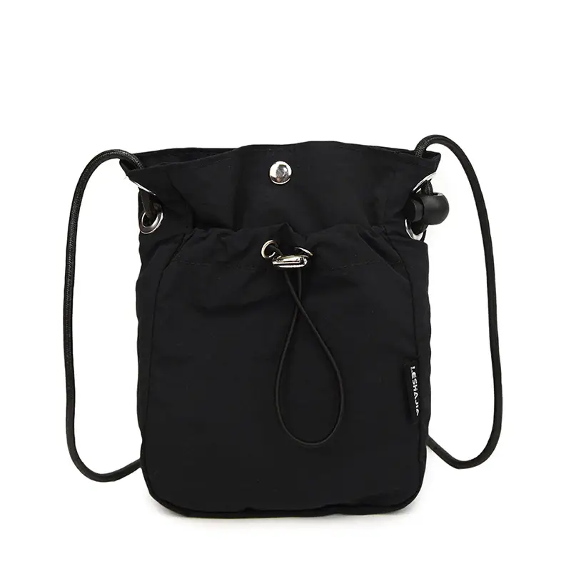 Women's Drawstring Phone Bag Beige Nylon Lightweight - Image 3