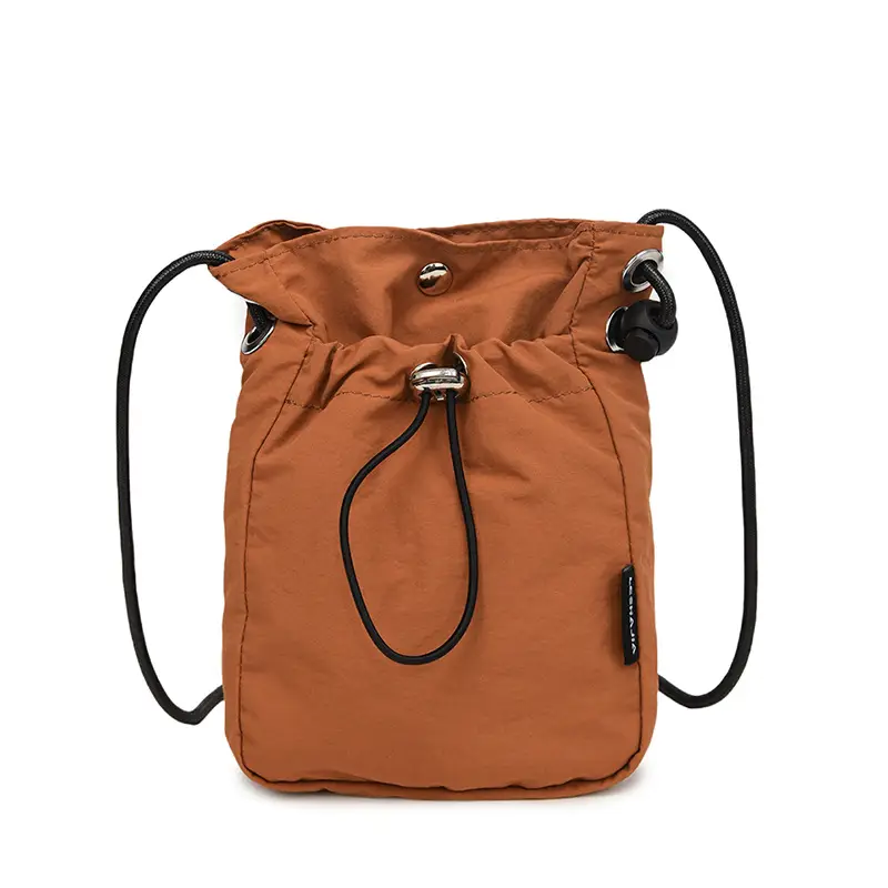 Women's Drawstring Phone Bag Beige Nylon Lightweight - Image 4