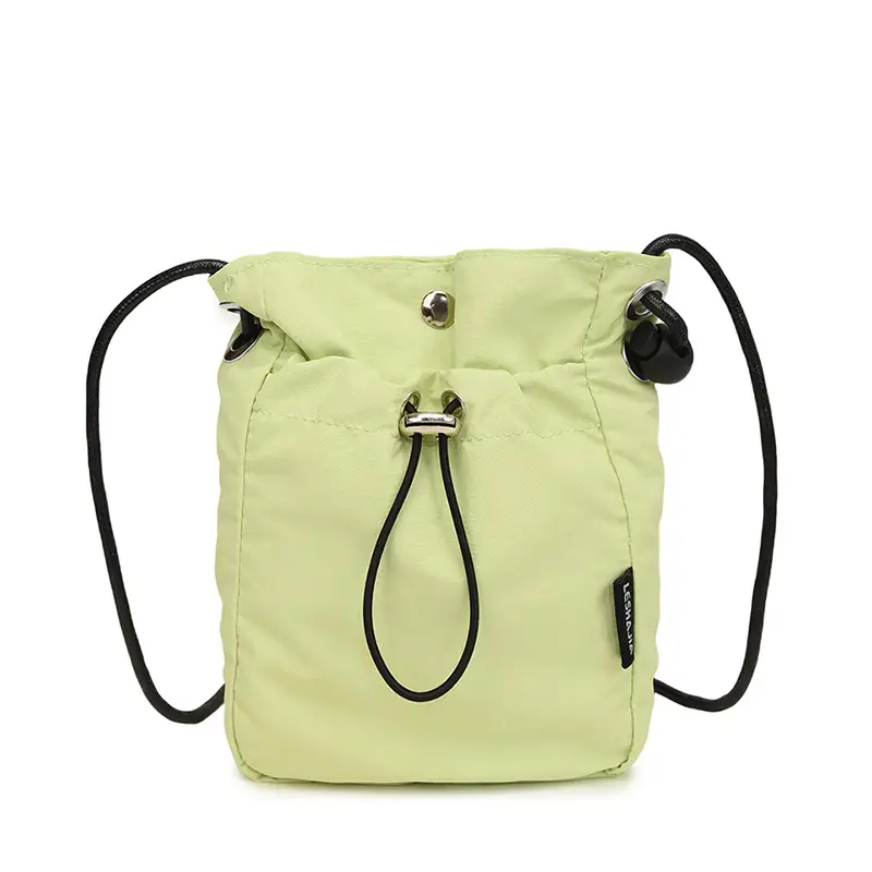 Women's Drawstring Phone Bag Beige Nylon Lightweight - Image 5