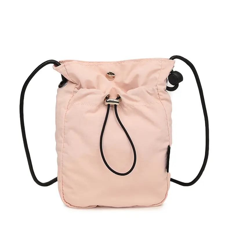 Women's Drawstring Phone Bag Beige Nylon Lightweight - Image 6