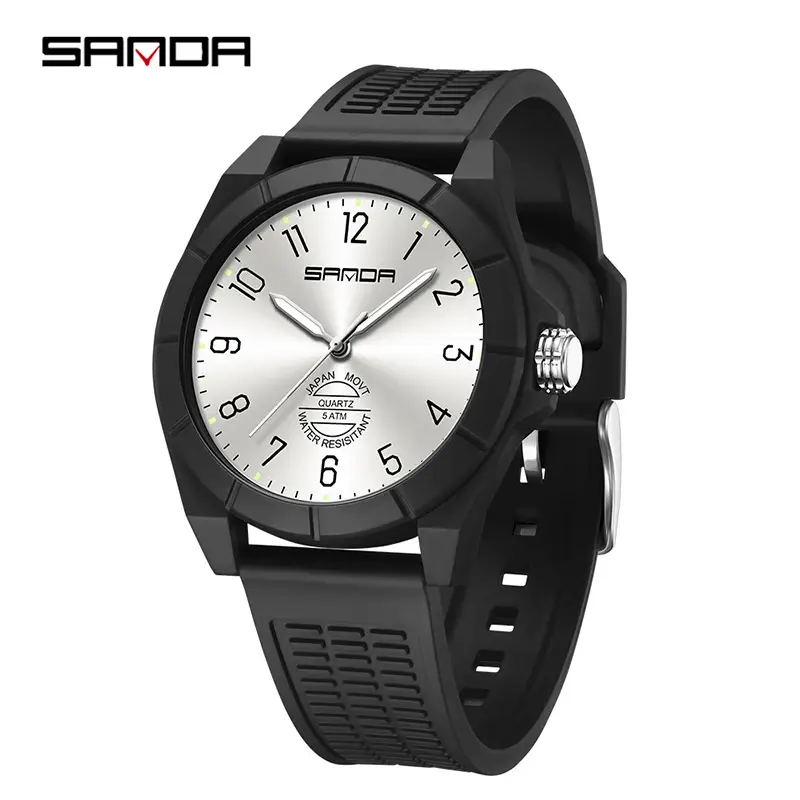 Sanda Black Quartz Watch Waterproof Luminous Student Friendly - Image 2