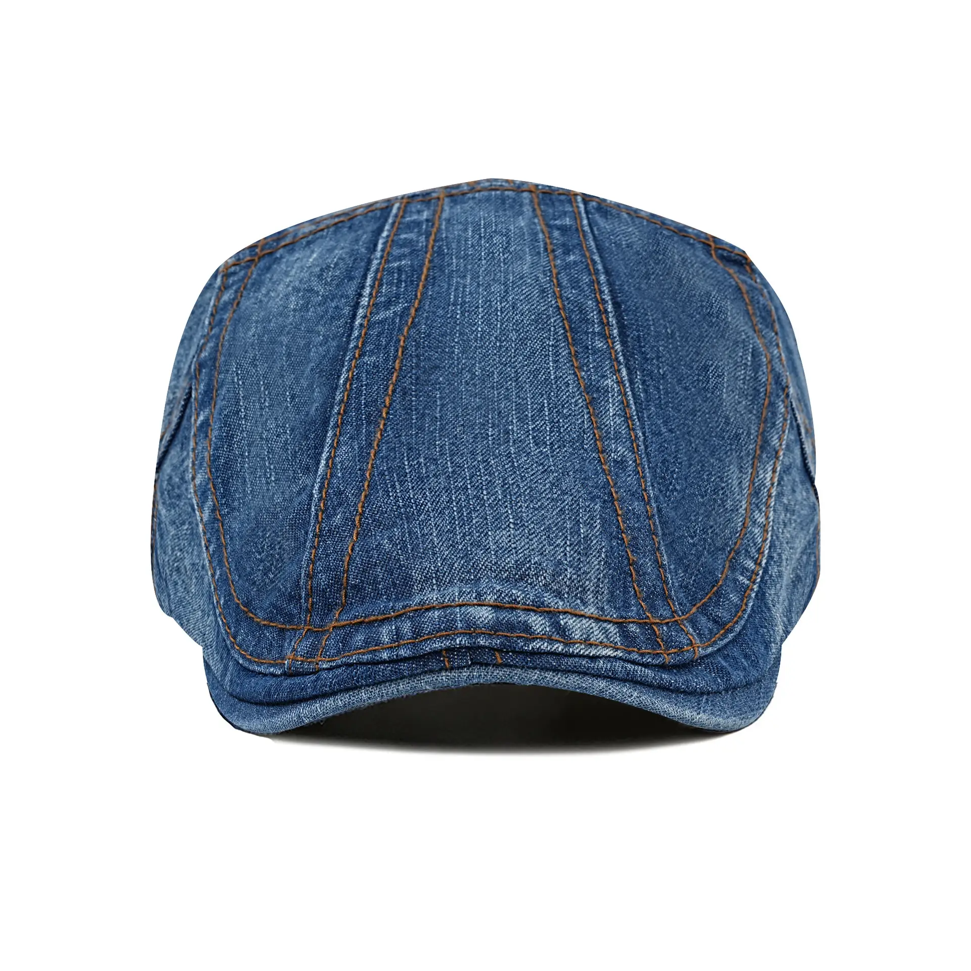 Women's Blue Cotton Denim Beret with Curved Brim - Image 6