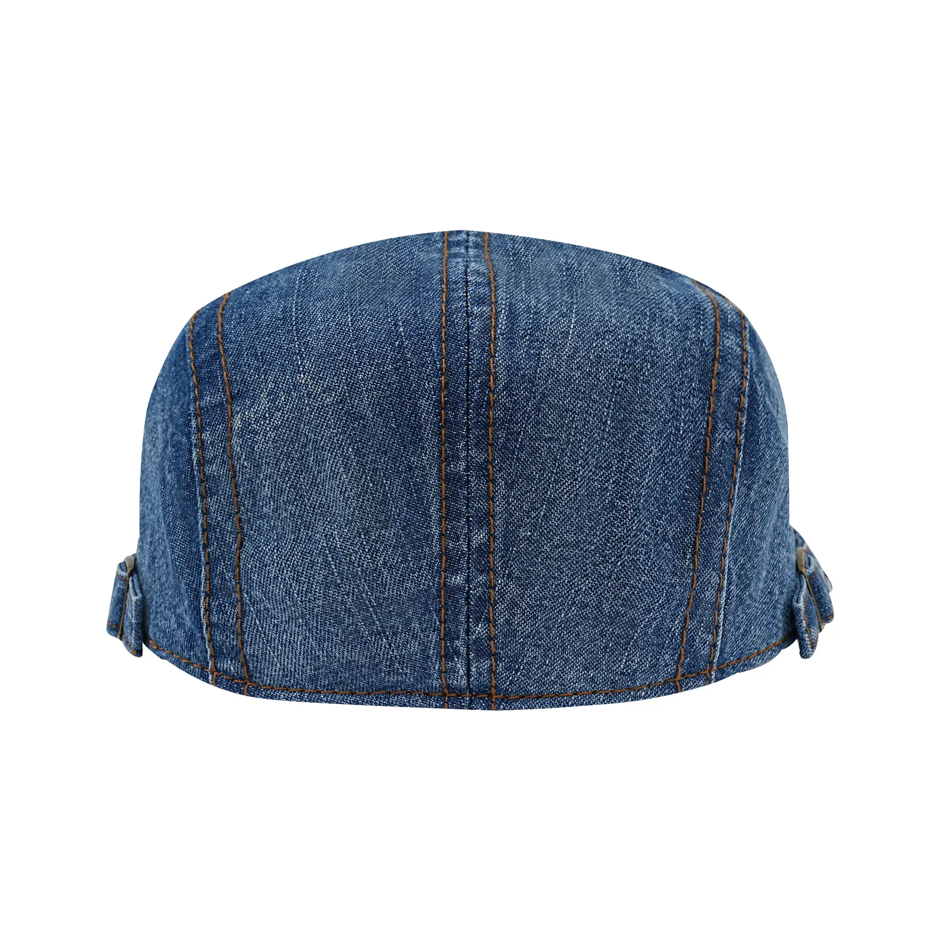 Women's Blue Cotton Denim Beret with Curved Brim - Image 7