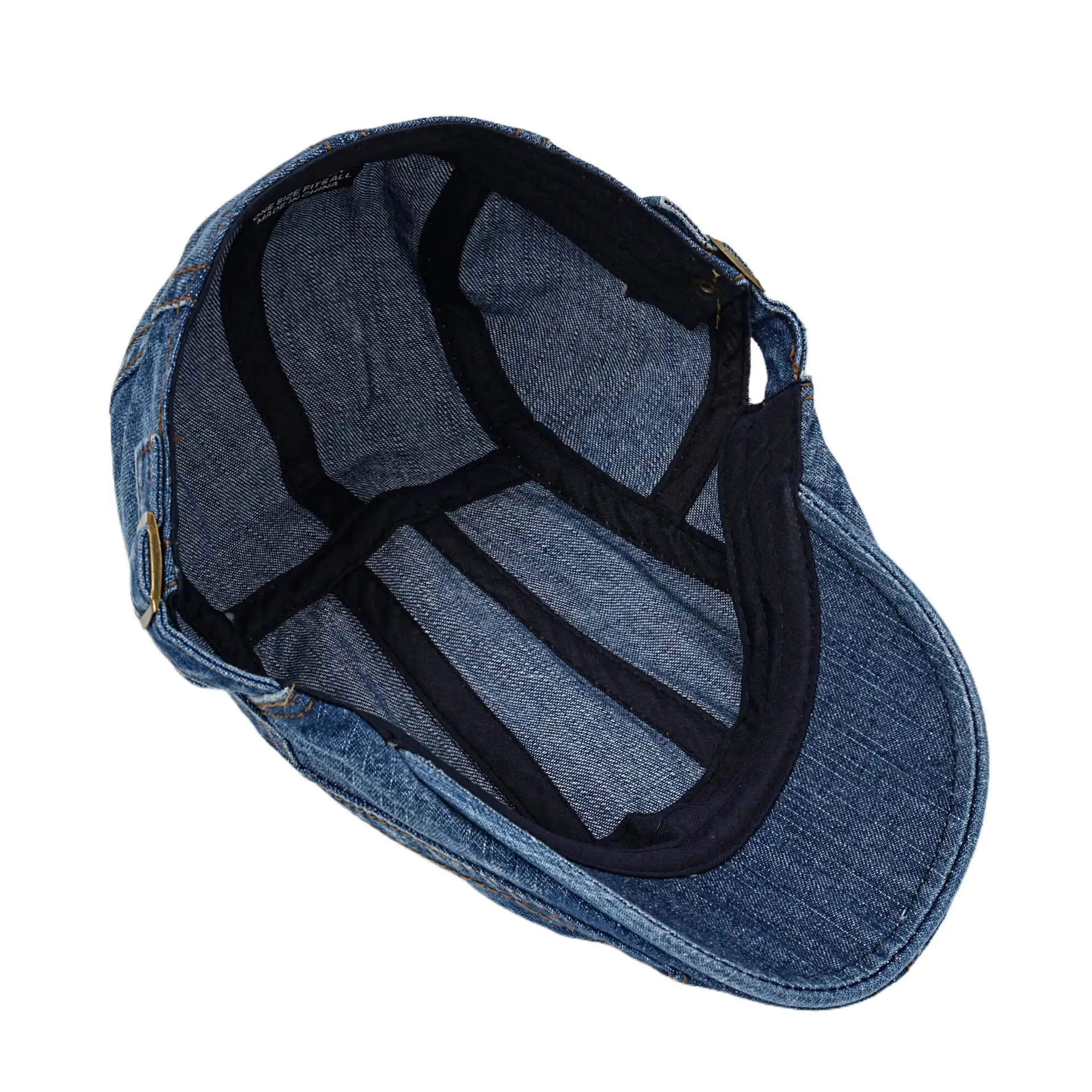 Women's Blue Cotton Denim Beret with Curved Brim - Image 9