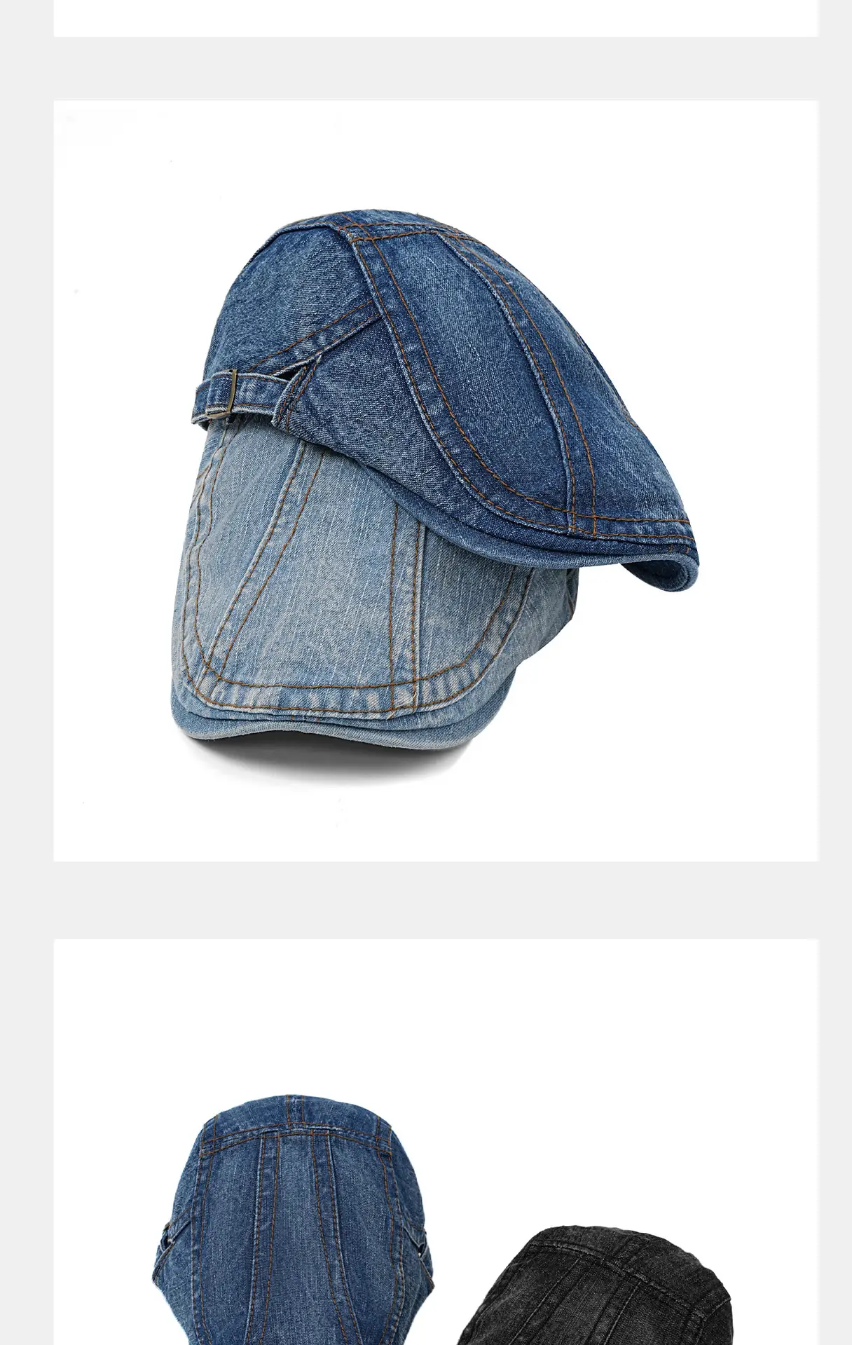 Women's Blue Cotton Denim Beret with Curved Brim — feature 6