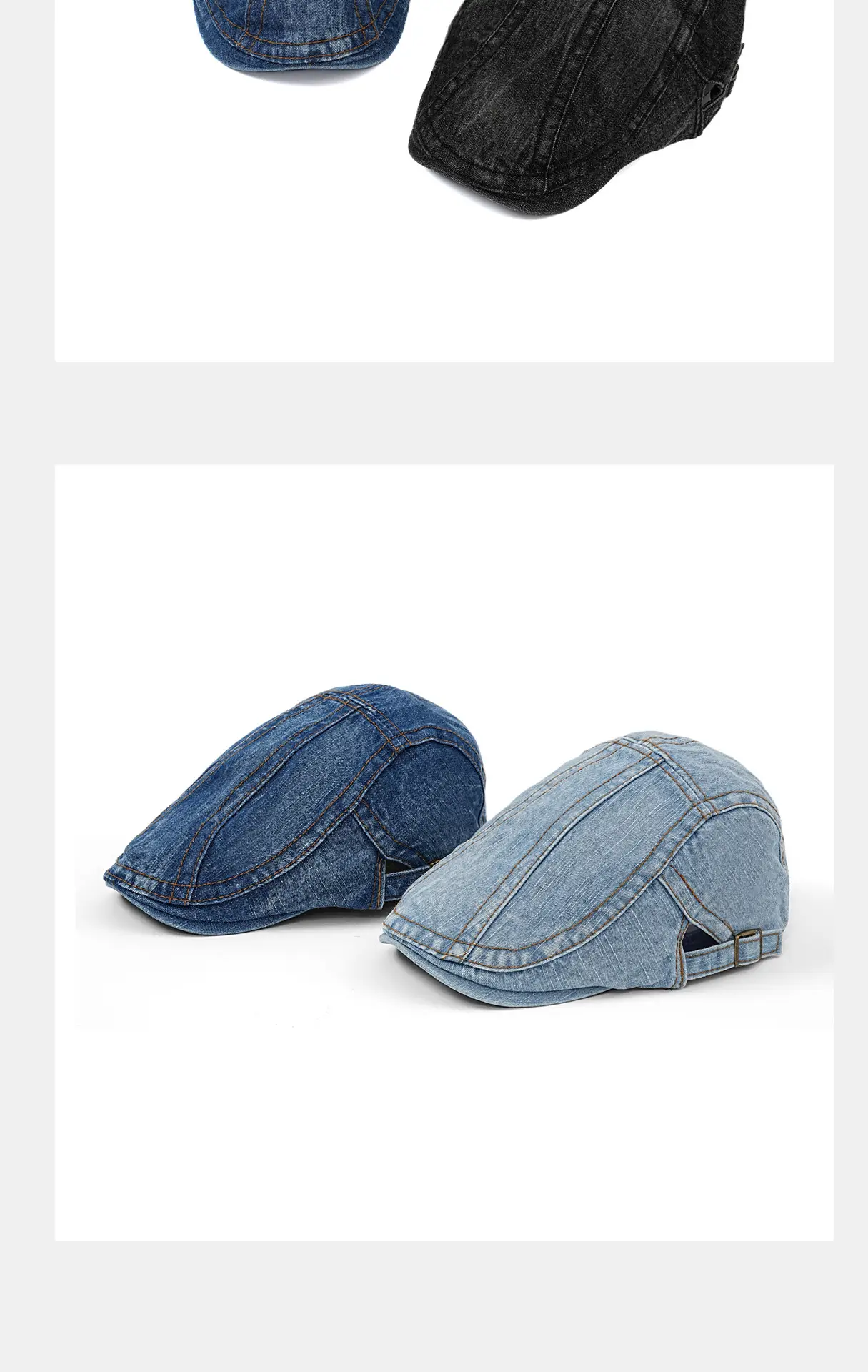 Women's Blue Cotton Denim Beret with Curved Brim — feature 7