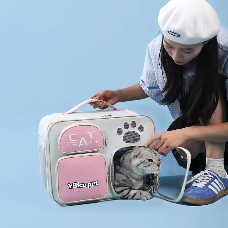 Portable Cat Pet Bag with Paw Print Design