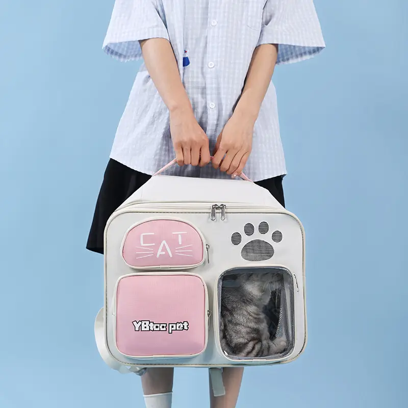 Portable Cat Pet Bag with Paw Print Design