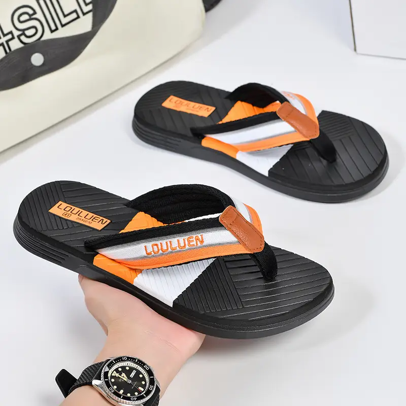 Men's Green Orange Beach Flip Flops Non-Slip Summer - Image 11