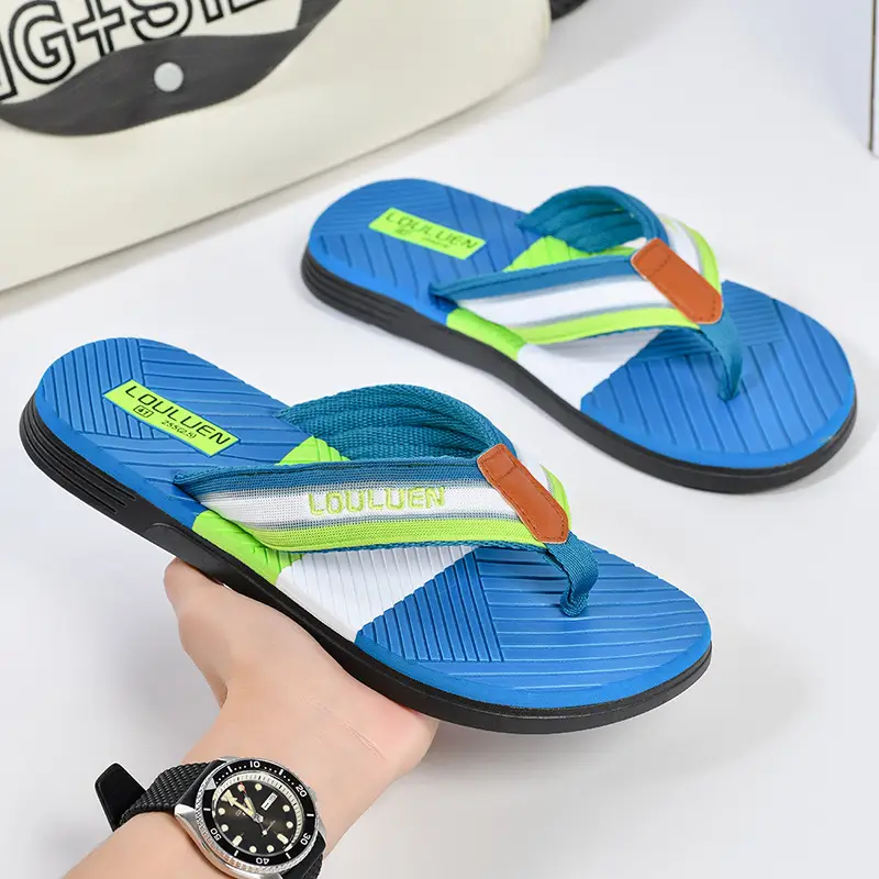 Men's Green Orange Beach Flip Flops Non-Slip Summer - Image 12