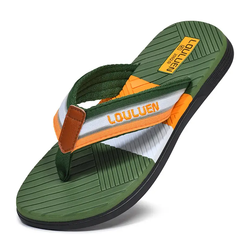 Men's Green Orange Beach Flip Flops Non-Slip Summer - Image 13