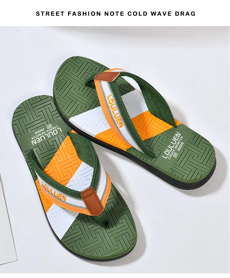 Men's Green Orange Beach Flip Flops Non-Slip Summer — feature 27