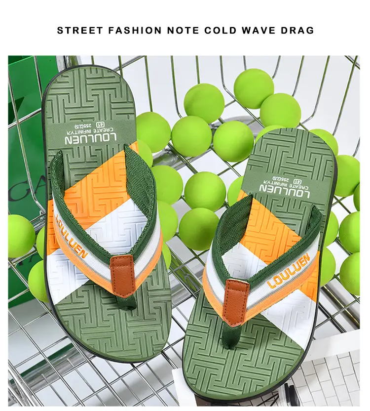 Men's Green Orange Beach Flip Flops Non-Slip Summer — feature 34