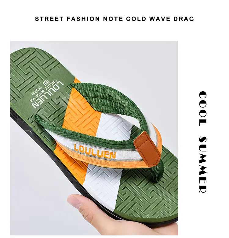 Men's Green Orange Beach Flip Flops Non-Slip Summer — feature 35