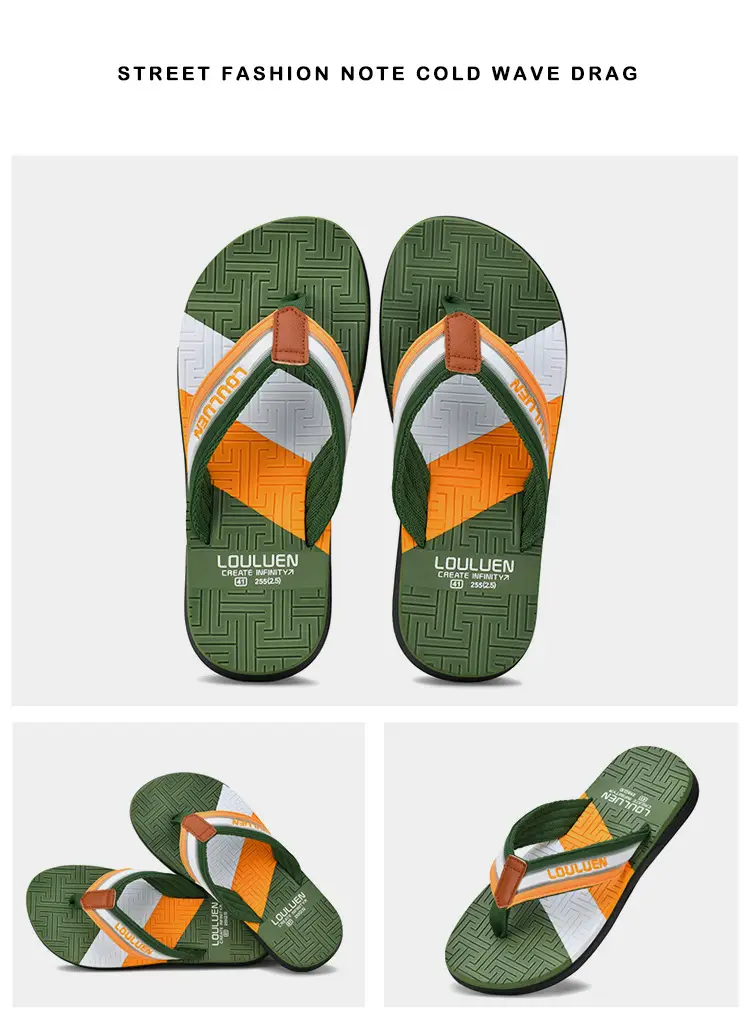 Men's Green Orange Beach Flip Flops Non-Slip Summer — feature 44