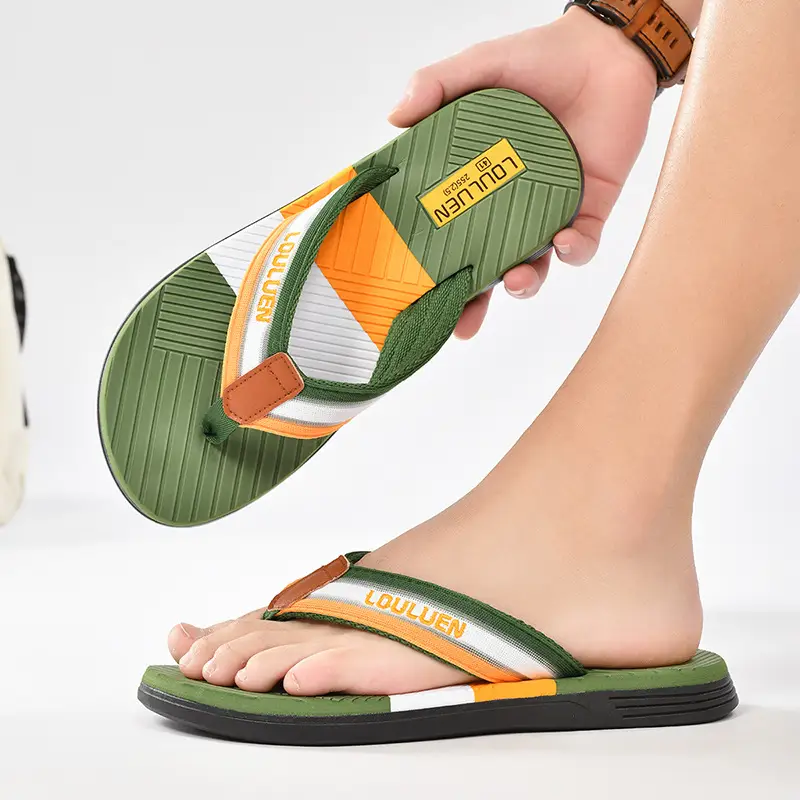 Men's Green Orange Beach Flip Flops Non-Slip Summer - Image 2